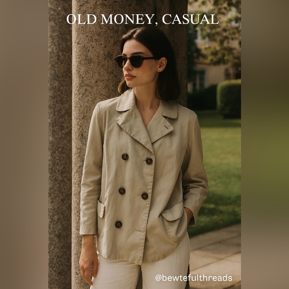 Gap M cream lined double breasted cotton pea coat with large front pockets
